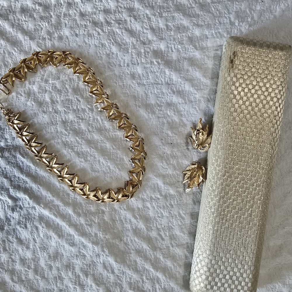 Gold Necklace and Silver Clutch Set